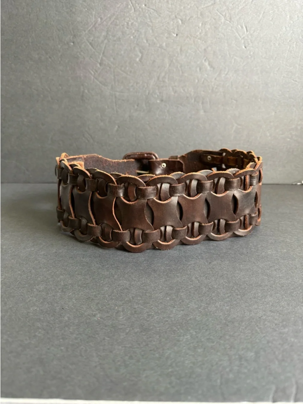 Vintage Woven Leather Belt Waist Statement Wide Brown Womens Small / Medium